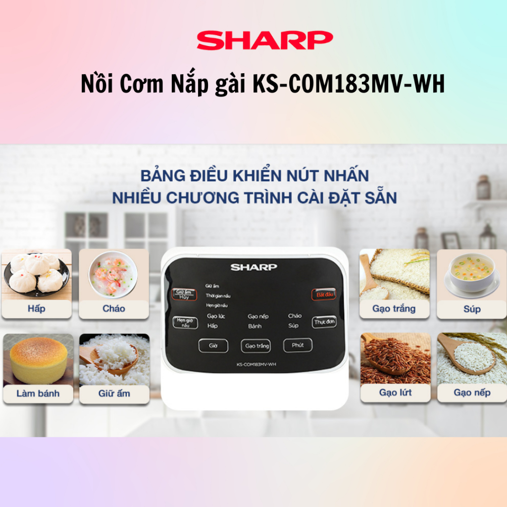 Nồi Cơm Điện Tử Đa Năng Sharp KS-COM183MV-WH 1.8L - Hàng chính hãng