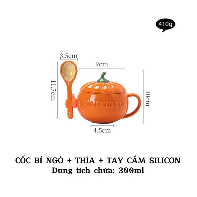 CỐC SỨ DECOR HÌNH BÍ NGÔ & CÀ CHUA KÈM THÌA SỨ & NẮP ĐẬY