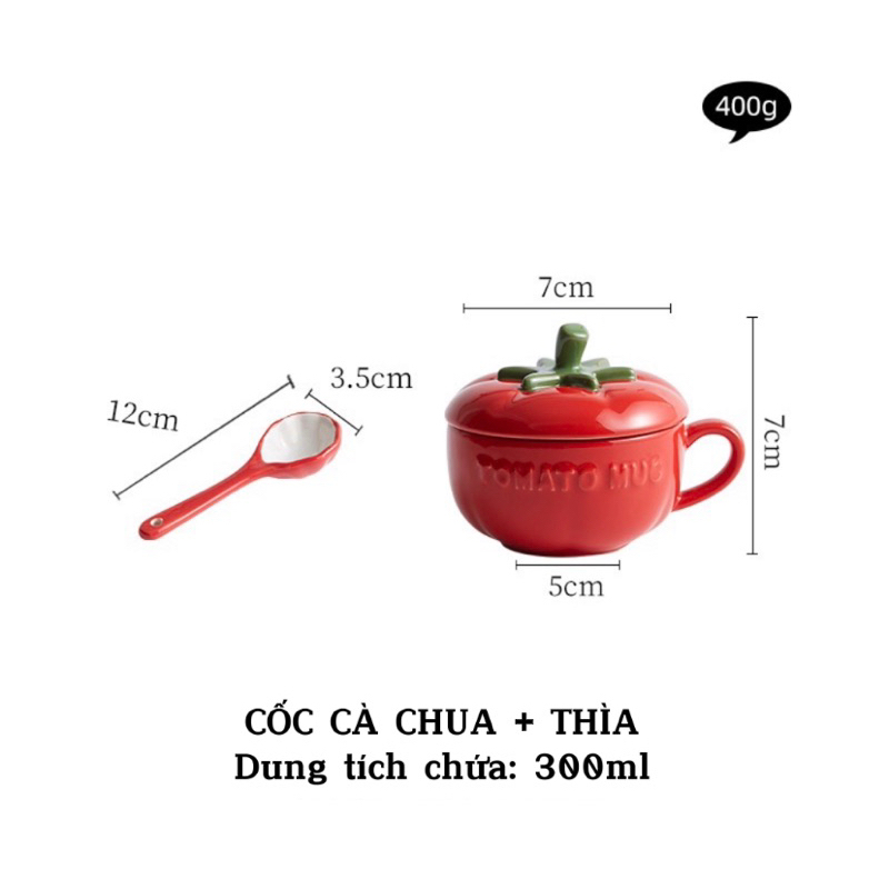 CỐC SỨ DECOR HÌNH BÍ NGÔ & CÀ CHUA KÈM THÌA SỨ & NẮP ĐẬY