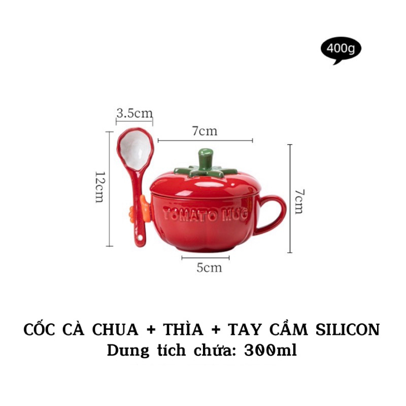 CỐC SỨ DECOR HÌNH BÍ NGÔ & CÀ CHUA KÈM THÌA SỨ & NẮP ĐẬY
