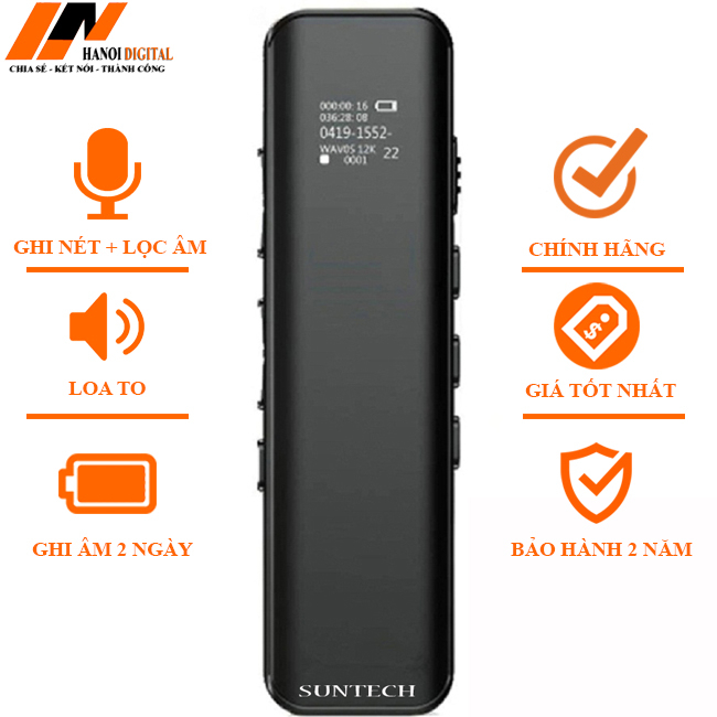 Máy Ghi Âm Suntech ST600 16G Mỏng đẹp, loa to, ghi âm stereo ( Bảo hành 24 tháng 1 đổi 1 )