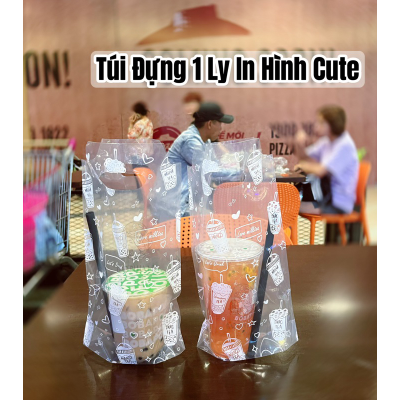 Túi Đựng 1 Ly Trà Sữa In Hình Cute (Hàng Độc Quyền)
