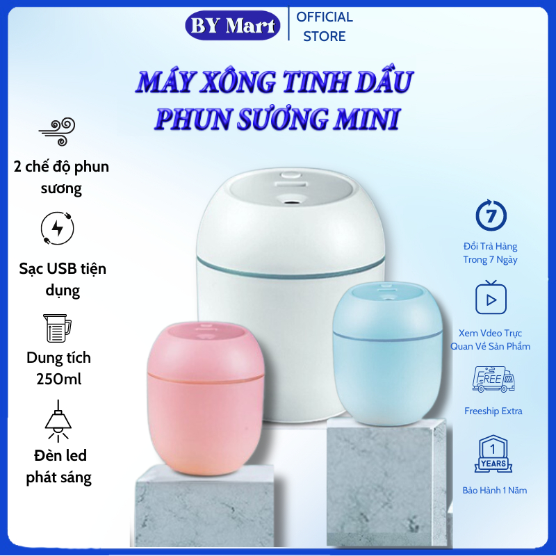 Máy Xông Tinh Dầu Phun Sương Tạo Ẩm Mini Khuếch Tán Tinh Dầu Dùng Cho Phòng Ngủ, Trong Xe Hơi Khử Khuẩn, Đuổi Muỗi