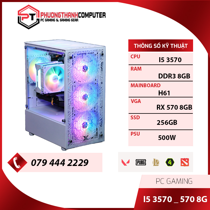 PC gaming i5 3570/vga 570 8g/256g/ram 8g chơi mượt LOL/ CF/ GTA5/ Fifa 04...màn 24 inch tặng kèm phím chuột pad chuột