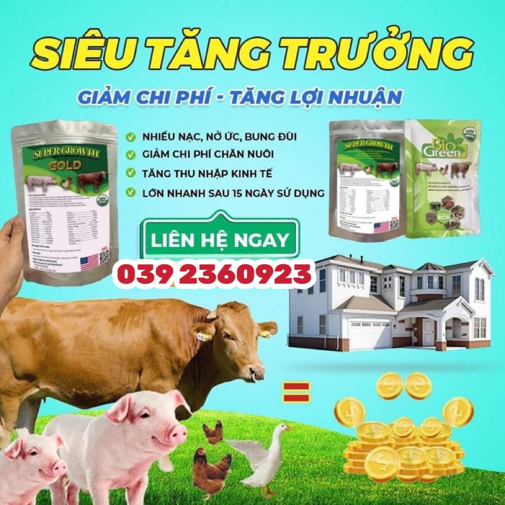 Siêu Vỗ Béo Cho gà, vịt, trâu bò Super Growth , Tăng trọng nhanh không chất cấm, an toàn tuyệt đối
