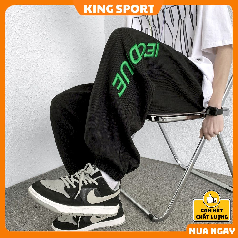 Quần jogger nam nữ ống rộng unisex đẹp thêu chữ chất cotton tổ ong KING SPORT Quần dài bo ống dáng thể thao dày dặn QN03