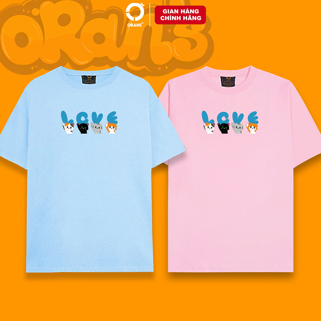 Áo thun đôi Love Meow tay lỡ Oversize chất COTTON 4C - ORANS COUPLE