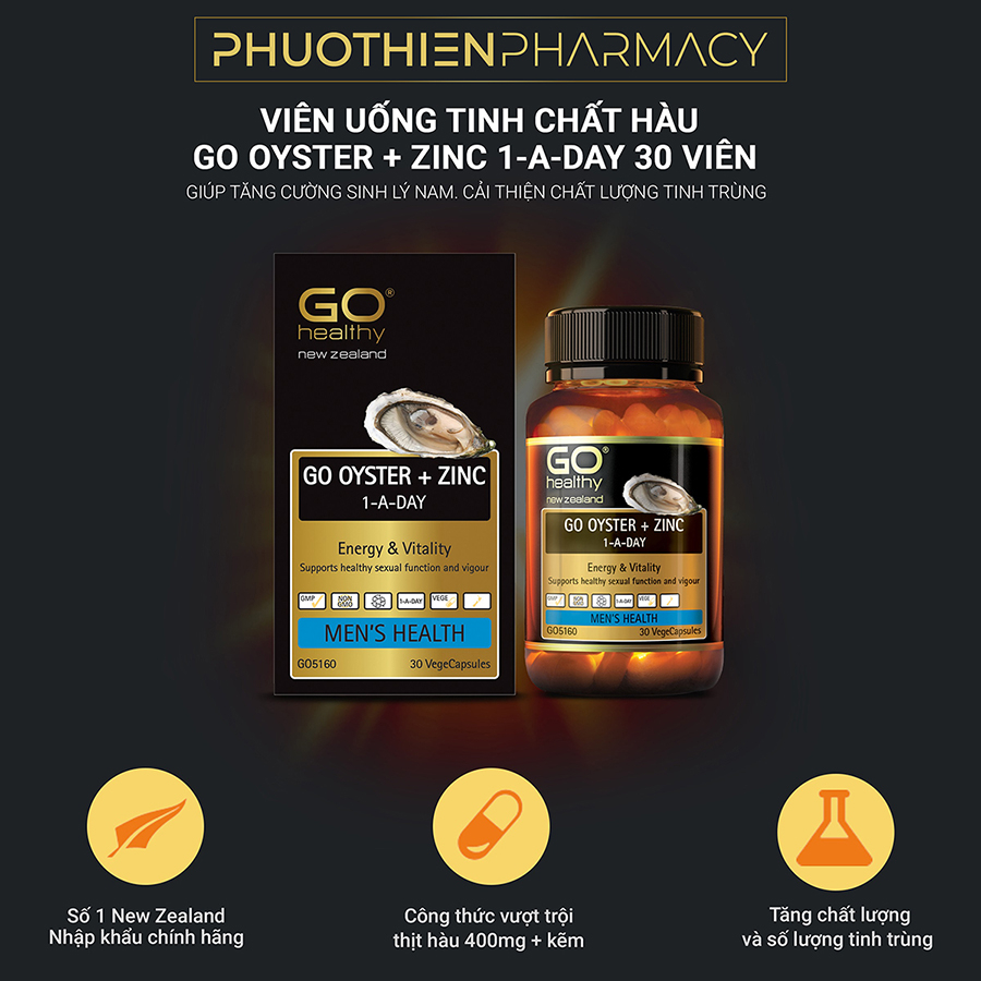 Go Oyster plus Zinc viên tinh chất hàu biển nhập khẩu New zealand - Tăng chất lượng tinh trùng, sinh lý testosterone nam