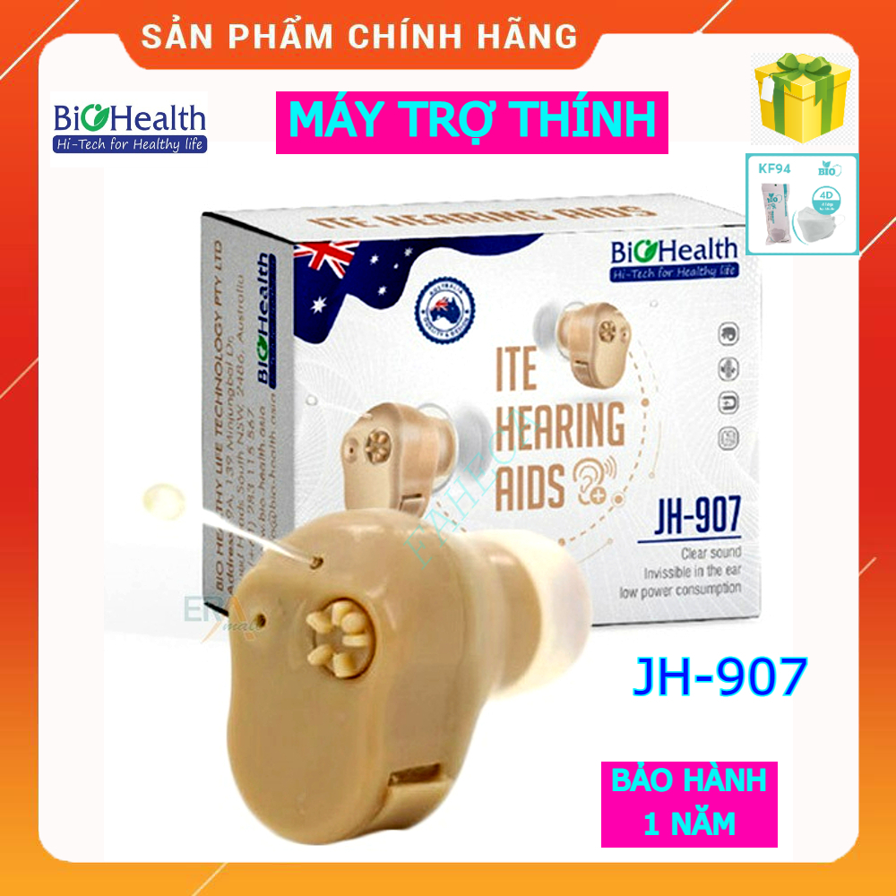 (HỏaTốc-1h) Máy trợ thính không dây ITE BIOHEALTH JH-907 hạt đậu, cao cấp - Máy điếc người già, lãng tai - Chính hãng