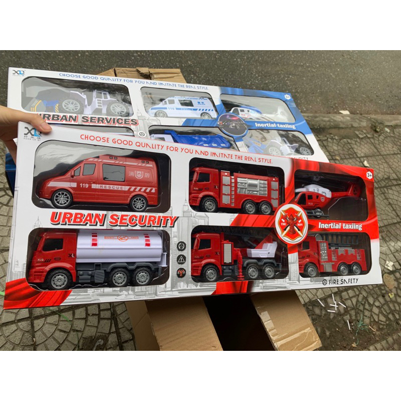 BỘ ĐỒ CHƠI 6 MÔ HÌNH XE CỨU HOẢ ĐỎ CỠ LỚN TO ĐẸP