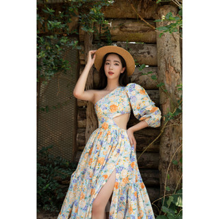 Đầm xoè maxi cut-out chất liệu thô in hoa The Peachy- Emily Dress Hoa
