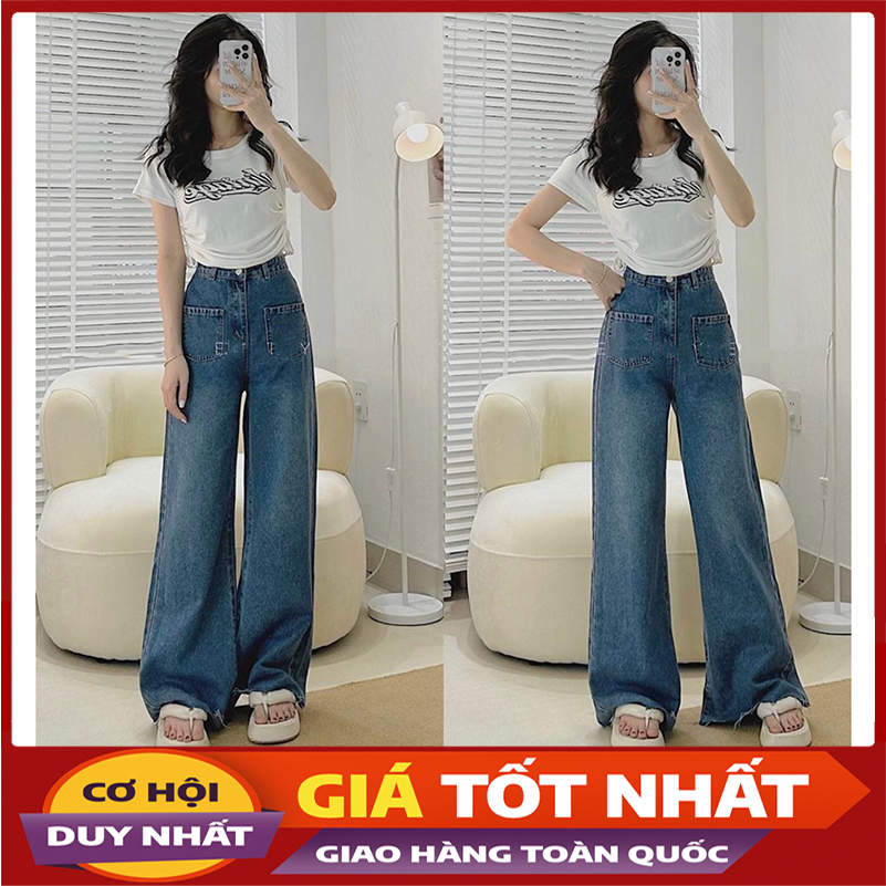 Quần Jeans Nữ Ống Rộng Dáng Dài Cắt Gấu Phong Cách Hàn Quốc M6997 - Violet