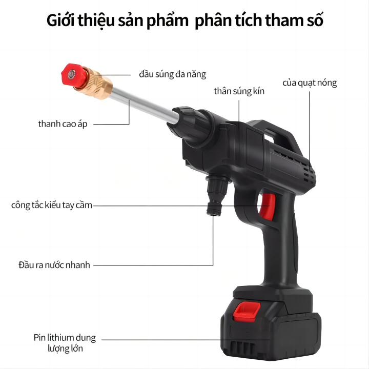 Máy rửa xe không dây dùng pin Lithium máy rửa xe cao áp xe ô tô, xe máy, rửa sân dùng tại nhà