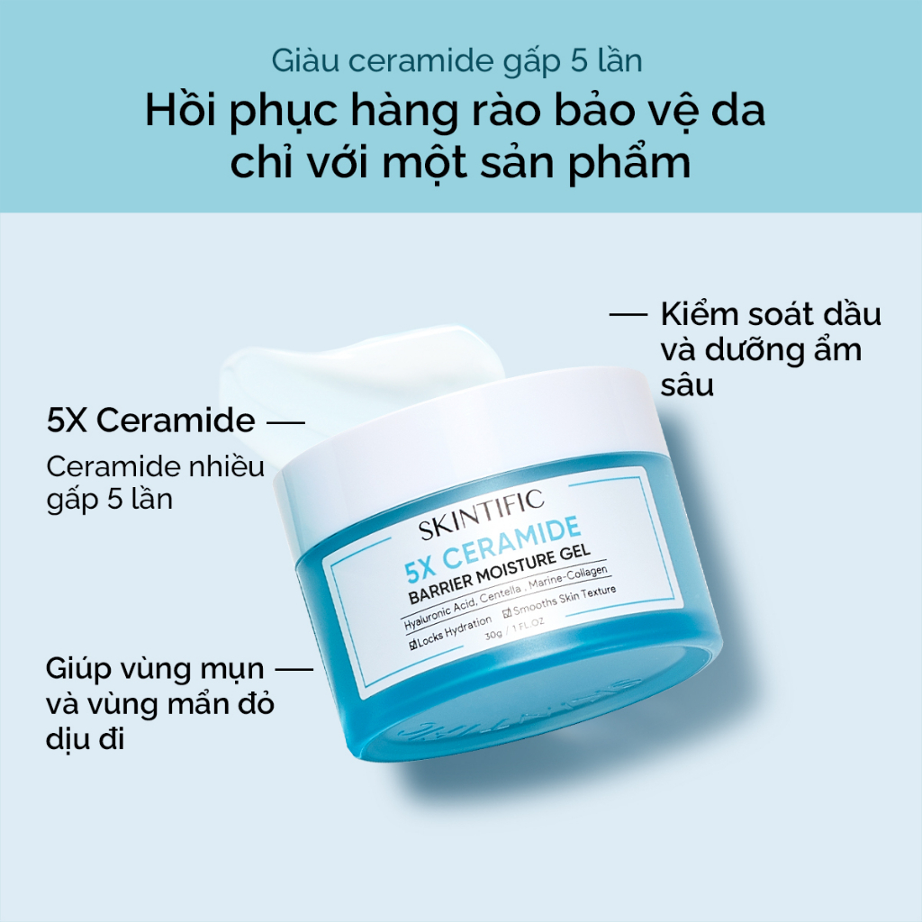 Combo dưỡng ẩm sáng da SKINTIFIC gồm Gel dưỡng ẩm MSH 5% Niacinamide 30g + Gel dưỡng ẩm 5X Ceramide 30g