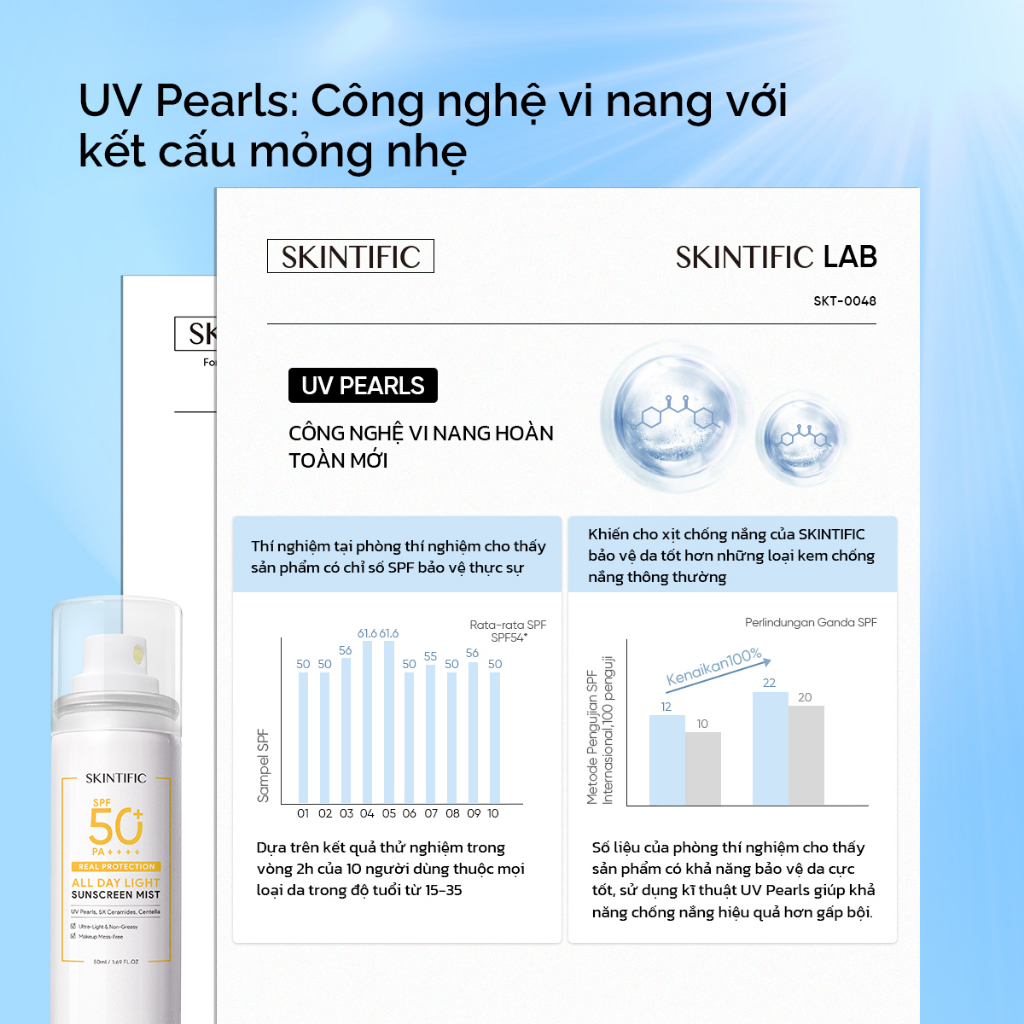 Bộ đôi Xịt chống nắng SKINTIFIC SPF50 PA++++ chống tia cực tím cho mặt và cơ thể giúp bảo vệ da suốt cả ngày 50ml