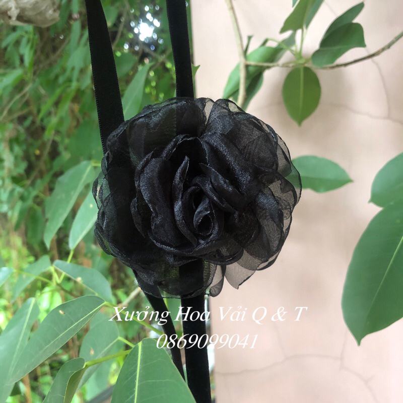 🌸Choker Bông Hồng Đen Bí Ẩn Dây Nhung Dài 1m5 KIÊM BÔNG CÀI ÁO🌸