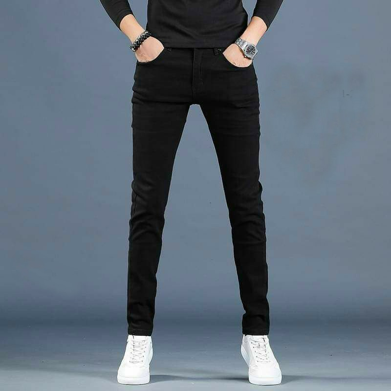 Quần Jean Nam Chất Bò Trơn Dáng Skinny Co Giãn Cao Cấp Sang Trọng Xuất Khẩu