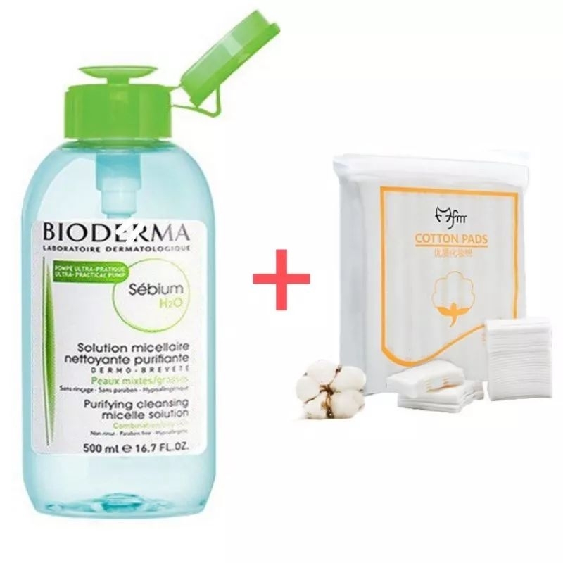 Tẩy trang bio xanh 500ml kèm bông tẩy trang 2 lớp 222m
