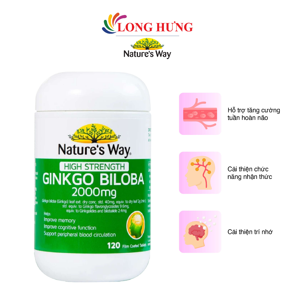 Viên uống Nature's Way High Strength Ginkgo Biloba 2000mg hỗ trợ tăng cường sức khỏe não bộ (120 viên)