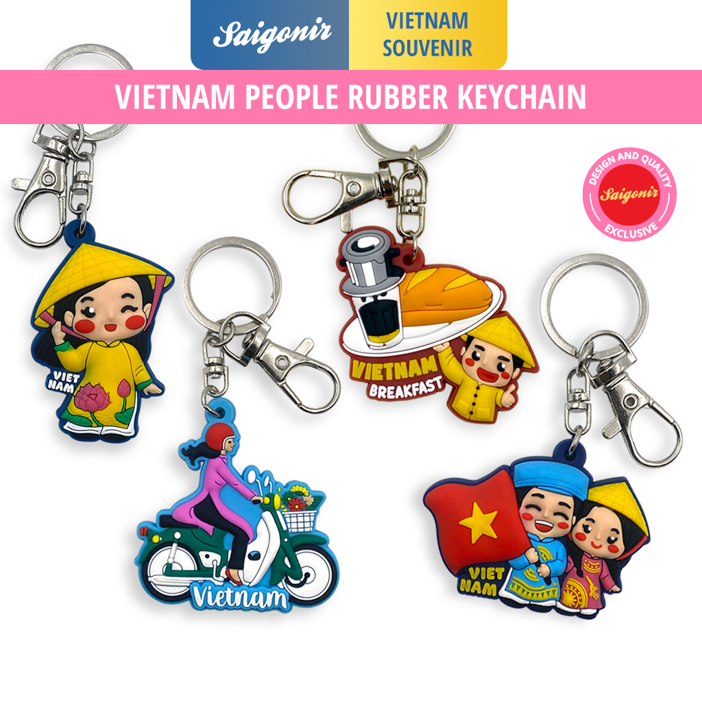 Móc khóa lưu niệm Việt Nam hình con người Việt Nam Cô gái Áo dài Hoa sen Xe Máy kèm móc cài lobster tiện dụng