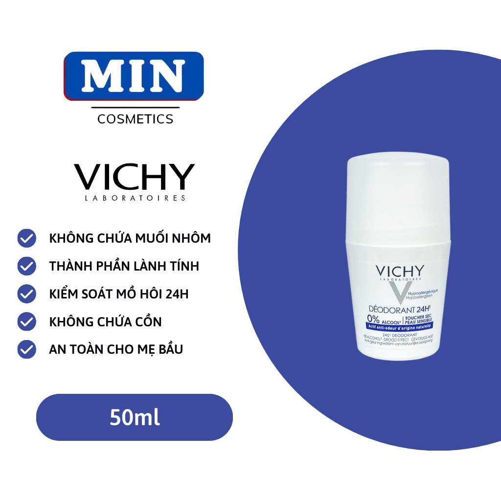 Lăn khử mùi cho, mẹ bầu Vichy Deodorant 24h Toucher (Không Muối Nhôm) 50ml