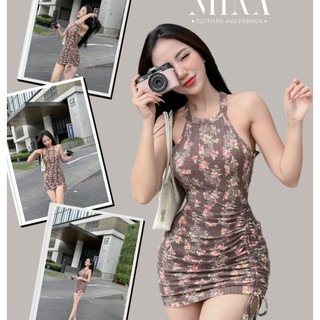 Đầm Mini Cổ Yếm Rút 3115 Đầm Body Rút Dây Một Bên, Rút Eo, Hông Cổ Yếm, Có Dây Cột Đùi Sexy