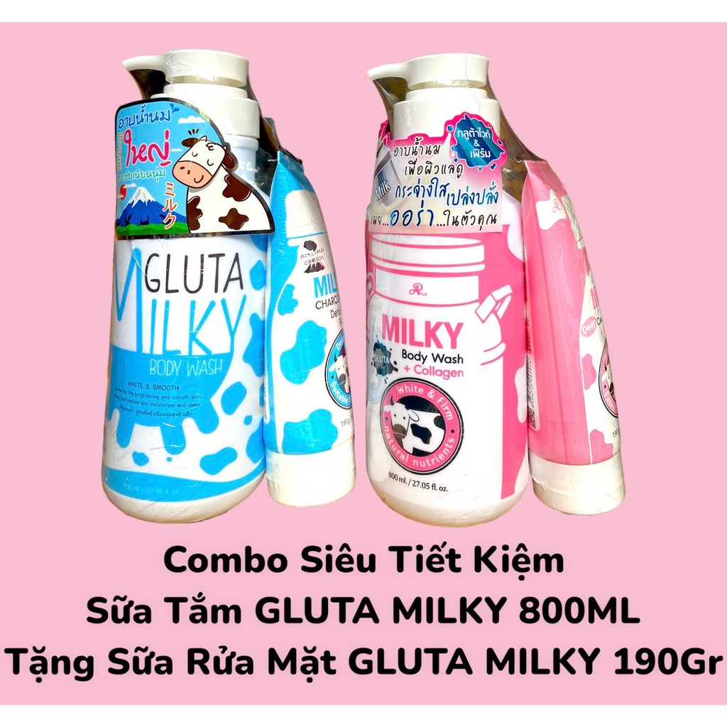 Combo Tiết Kiệm Sữa Tắm Kèm Sữa Rửa Mặt AR GLUTA MILKY Thái Lan