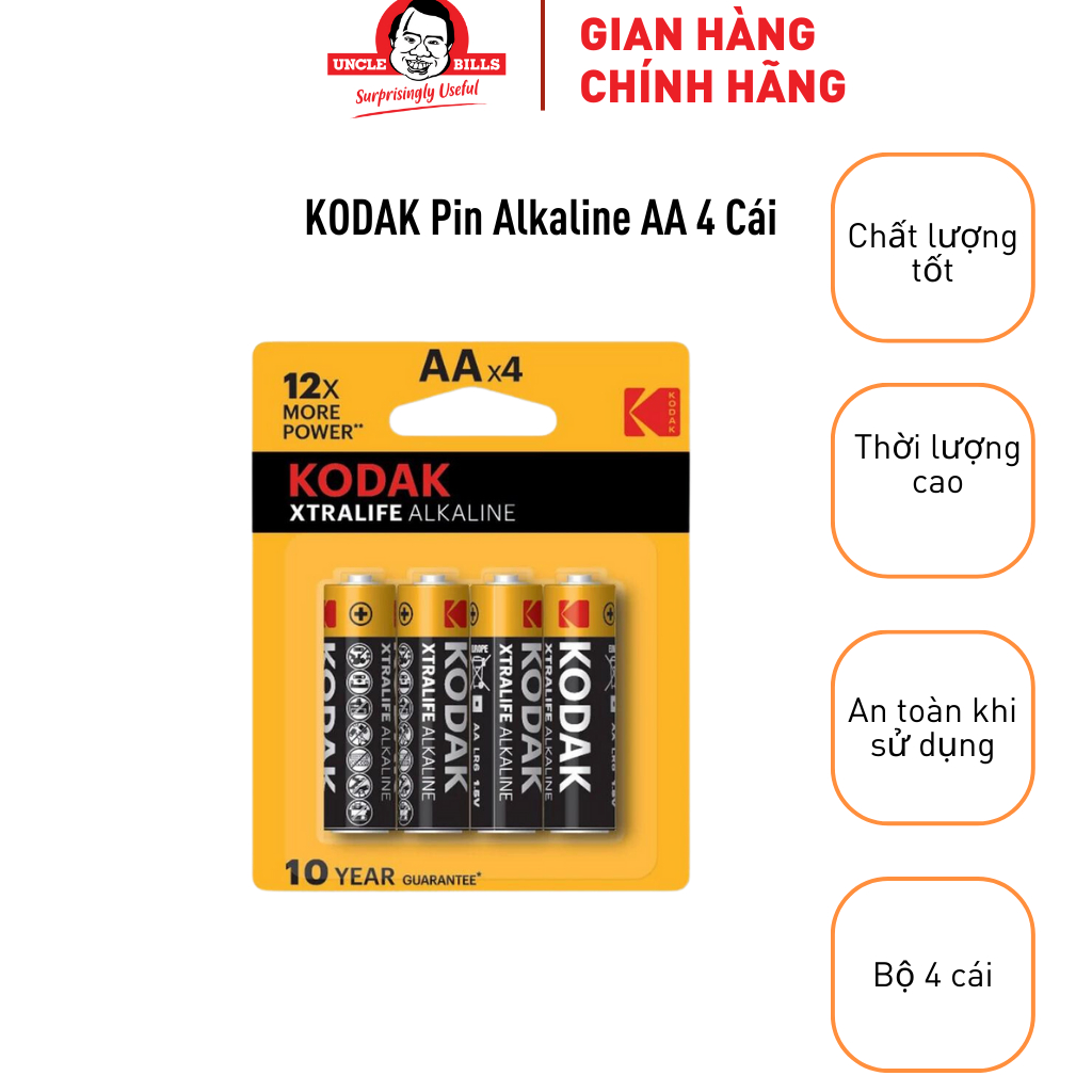 Bộ 4 Pin Kodak Alkaline AA Điện Thế 1.5V Uncle Bills IB0122