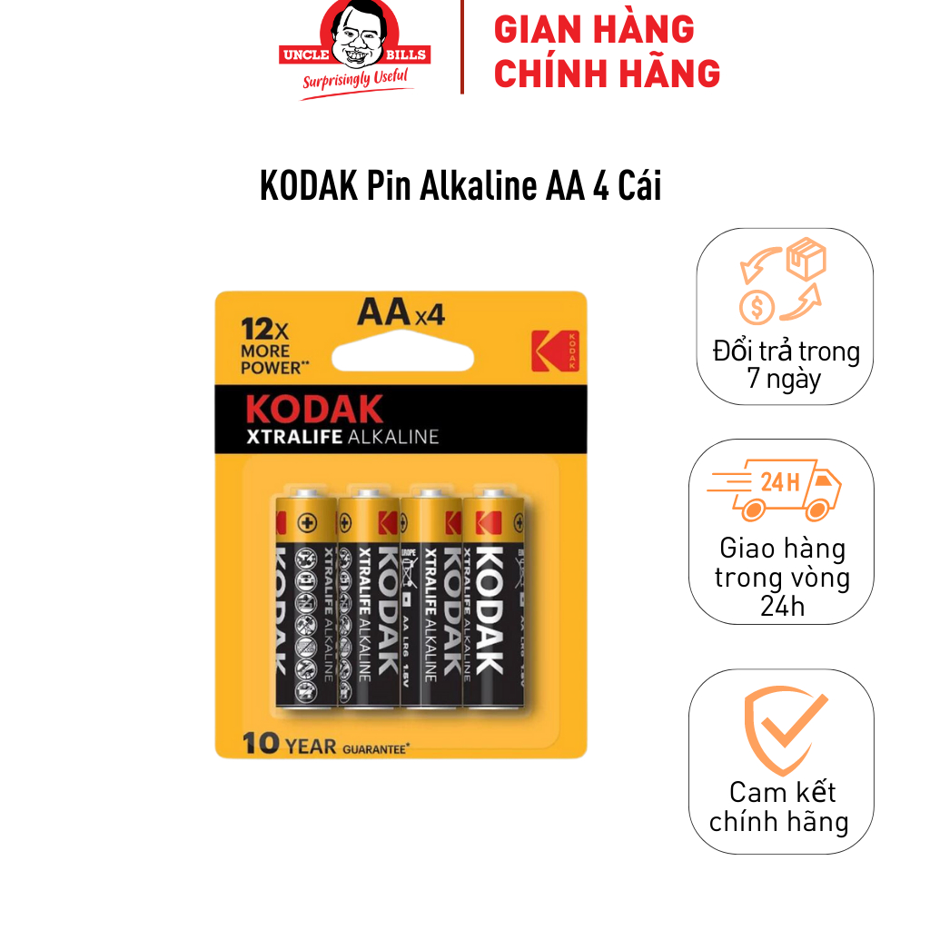 Bộ 4 Pin Kodak Alkaline AA Điện Thế 1.5V Uncle Bills IB0122