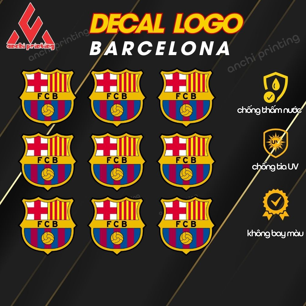 Combo 9 sticker logo decal CLB bóng đá BARCA chất liệu chống nước 5 lớp cao cấp - ANCHI PRINTING