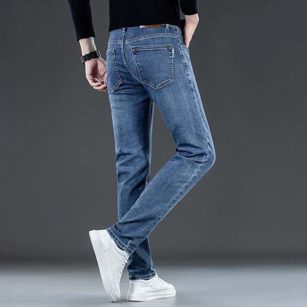 Quần Jean Nam Chất Bò Trơn Dáng Skinny Co Giãn Cao Cấp Sang Trọng Xuất Khẩu
