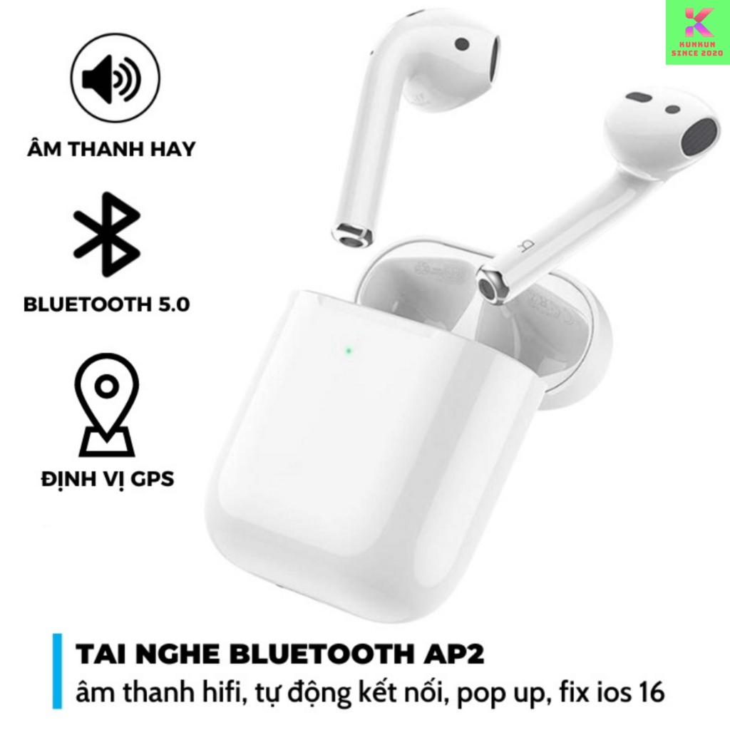 Tai nghe Bluetooth không dây AlP2, Âm thanh siêu hay, thiết kế ấn tưởng, Định Vị, Đổi tên kết nối mọi dòng máy [KUNKUN]