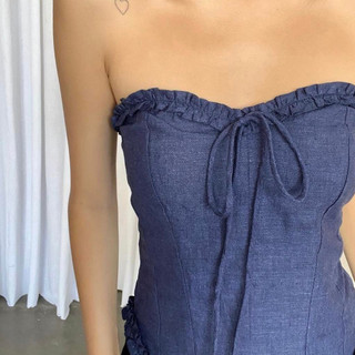 Áo ống croptop demin cột dây