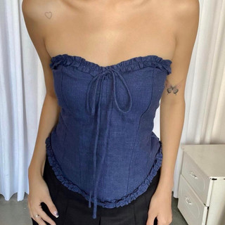 ( Chang Dress ) Áo ống croptop demin cột dây