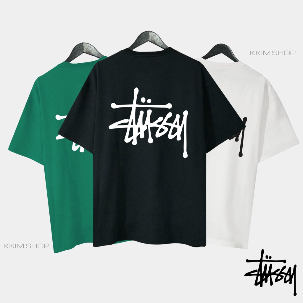 Áo Thun Unisex STUSSY Tay Lỡ Cổ Tròn Form Rộng