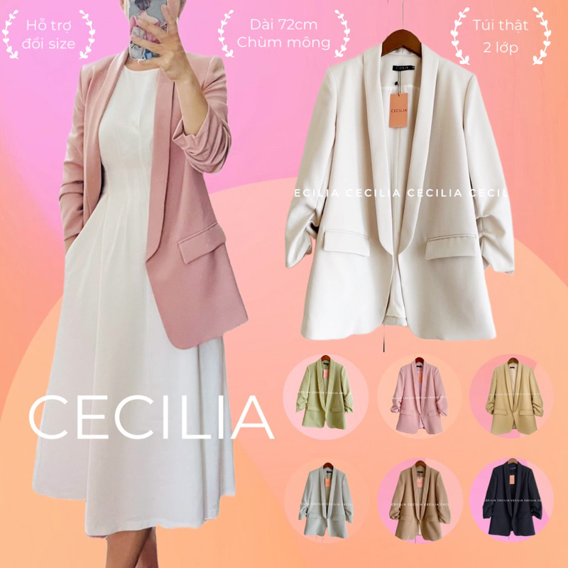 Áo blazer nữ tay lỡ nhún 2 lớp CECILIA Design (Ảnh thật) thiết kế ESTELLE khoác vest 2 lớp, có đệm vai nhiều màu