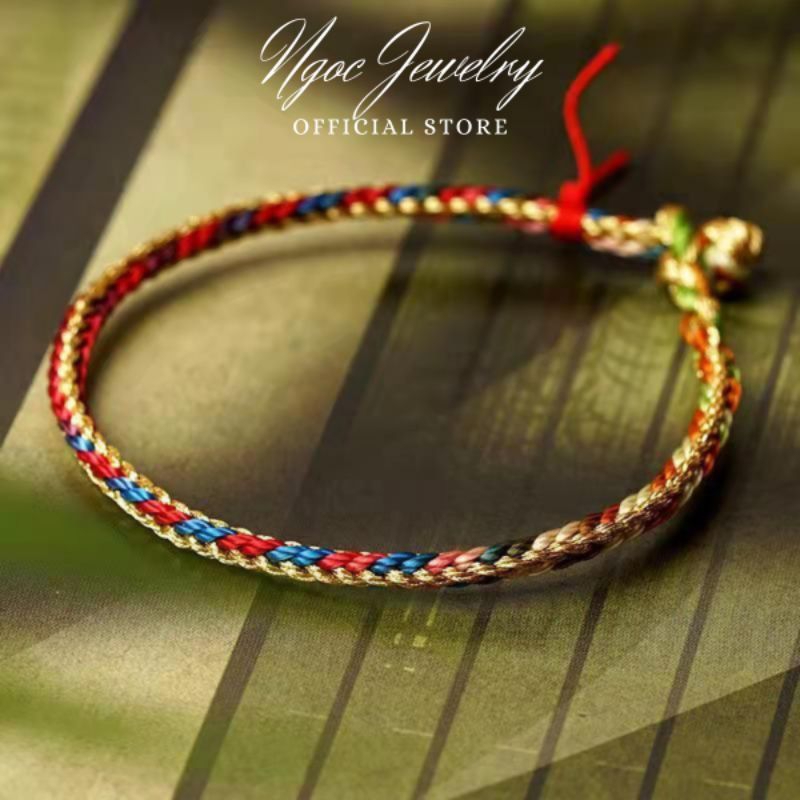 Vong tay dây chỉ ngũ sắc may mắn quấn chỉ đỏ để tự làm vòng tay handmade