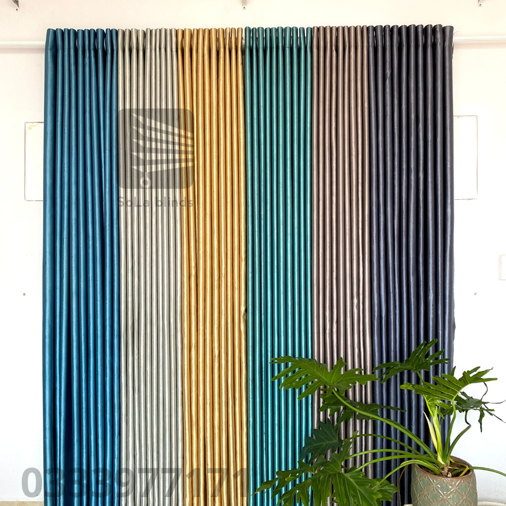 Rèm cửa chống nắng màu xanh ngọc họa tiết bông nhỏ may hoàn thiện có độ nhún kích thước tùy chọn màn rèm Sola | BigBuy360 - bigbuy360.vn