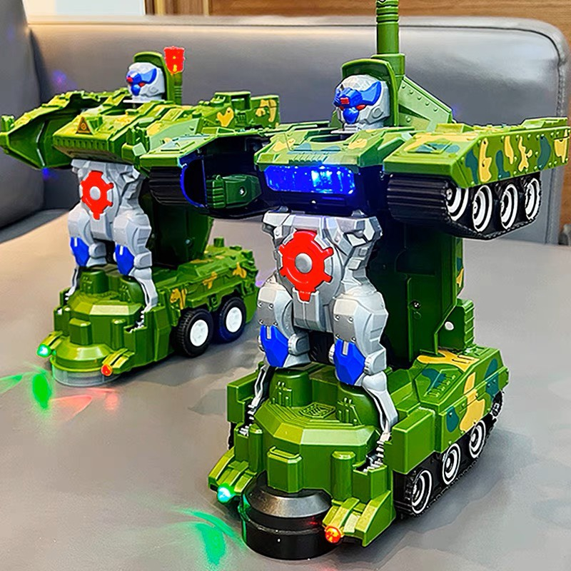 Đồ Chơi Trẻ Em Xe Tăng Biến Hình Robot Tự Động Có Đèn Và Nhạc Cho Bé