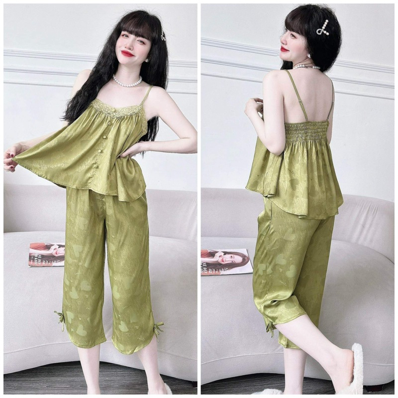 Đồ bộ pyjama nữ Đồ ngủ sexy gợi cảm Lụa Gấm Xước mềm mát - Đồ ngủ nữ lụa cao cấp