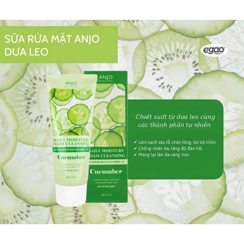 Sữa Rửa Mặt Dưa Leo ANJO Hàn Quốc, Sáng Da Chống Nhăn Tăng Độ Đàn Hồi, Sẽ Khít Lỗ Chân Lông, Quynh Vy Cosmetics - Hue