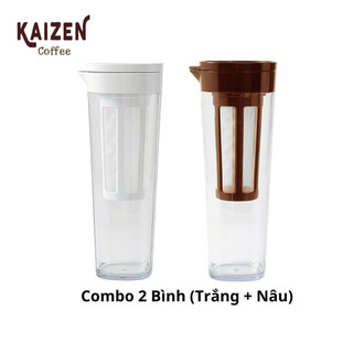  Combo 2 Bình pha cafe COLD BREW (Nâu + Trắng) nhựa nguyên sinh ABS 1.1L - Kaizen Coffee