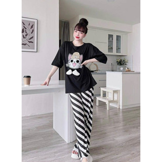 Set bộ mèo suông ép, set bộ dài suông mặc nhà