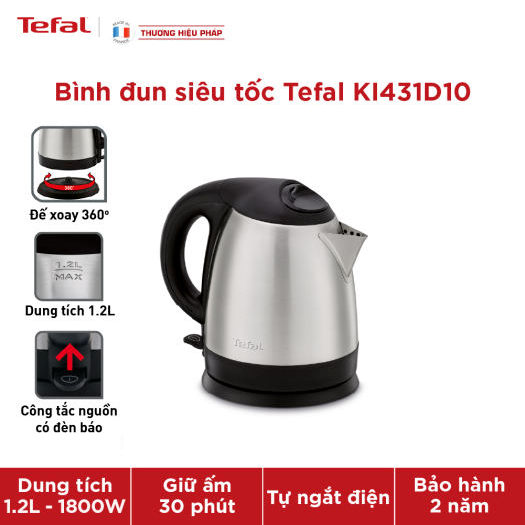 Tefal ấm siêu tốc KI431D10 inox dung tích 1.2L, 1800W nhỏ xinh, tiện lợi, hàng chính hãng bảo hành 24 tháng