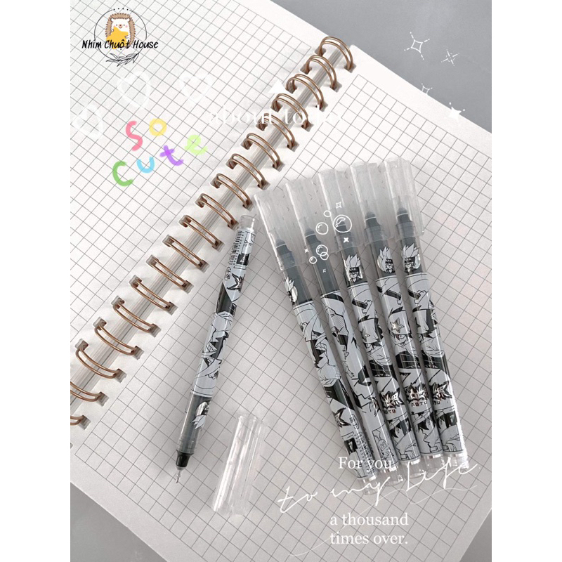 Bút bi anime, bút bi nước hình anime dễ thương, mực đen ngòi 0.5mm - Nhím Chuột House