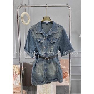 Váy denim tay lỡ kèm đai lưng thời trang nữ 2023