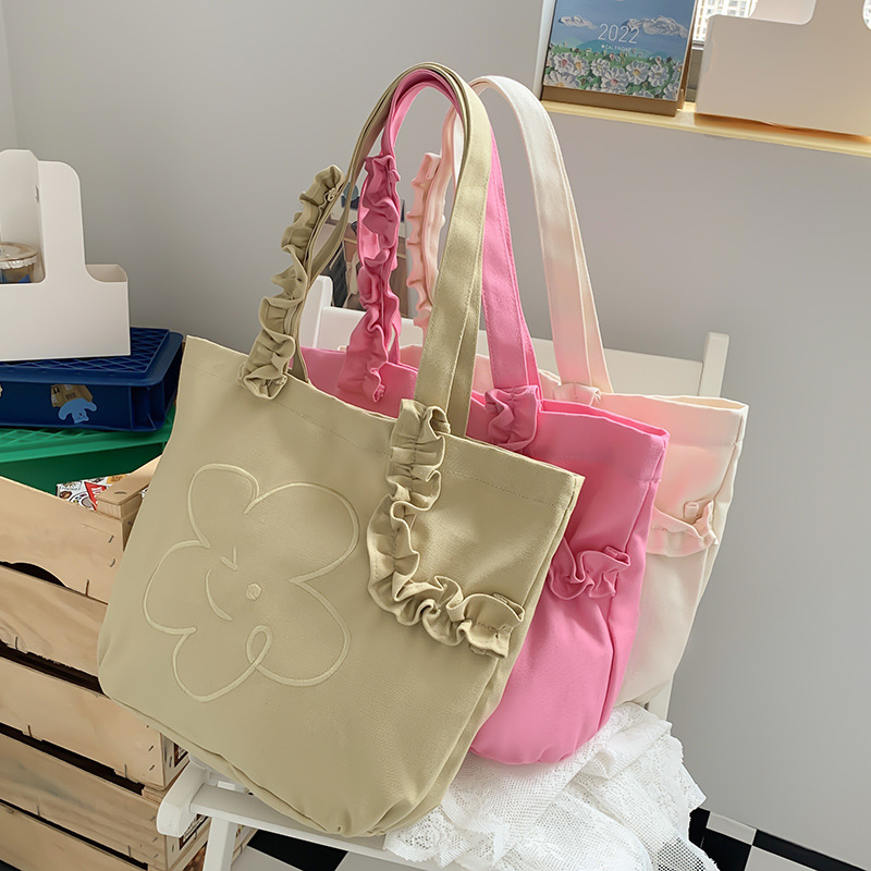 Túi tote vải hoa mặt cười smiley nhún nơ cách điệu xinh xắn