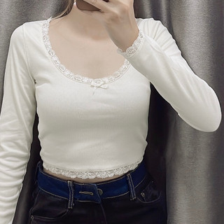 Áo cổ vuông tay dài thun gân siêu xinh