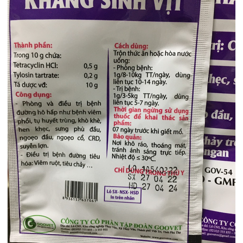 Kháng sinh vịt 10g
