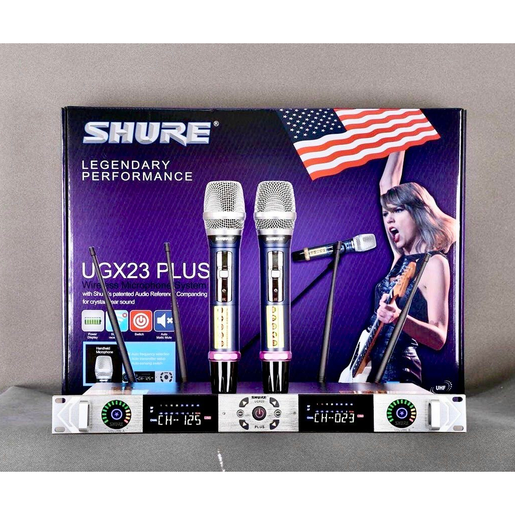 Micro Không Dây SHURE UGX 23 PLUS ,vỉ mạch tím loại to, xuất xứ Mỹ, Cảm Biến Tự Ngắt, Dò Sóng Chỉnh 